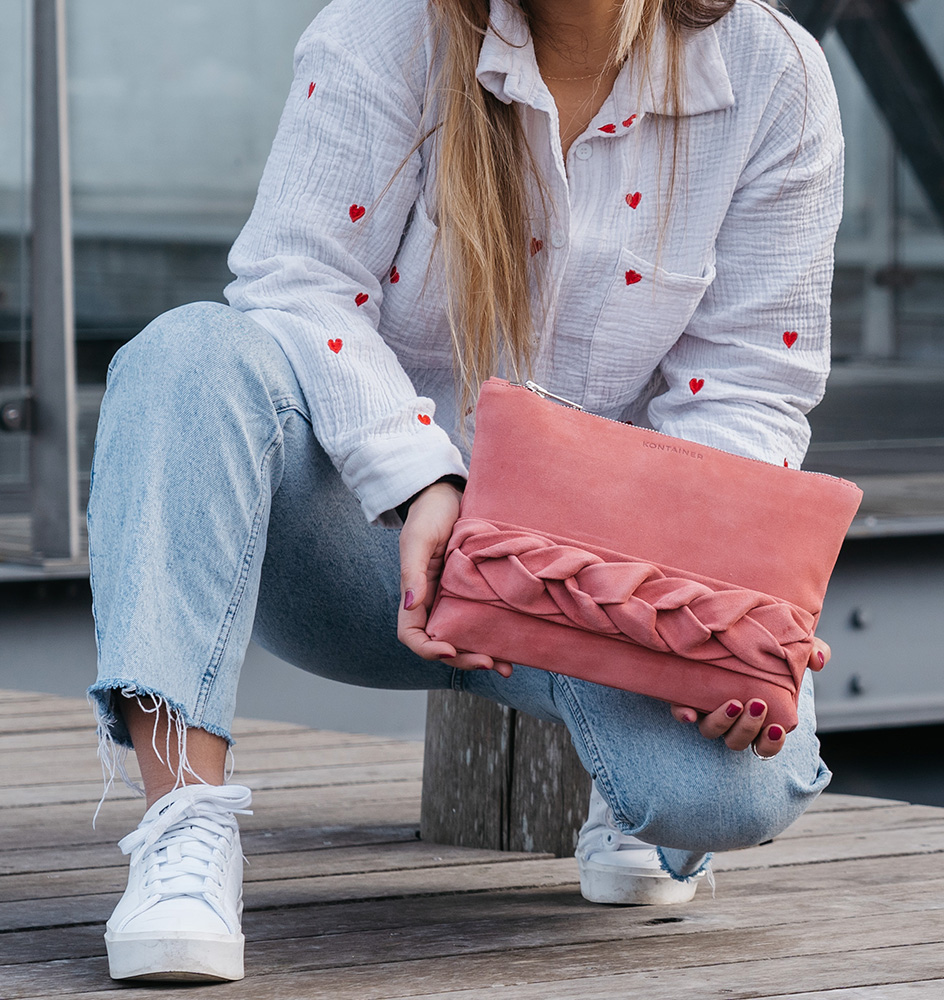 Kontainer - Sustainable leatherbags - Handbraided small crossbody in grey